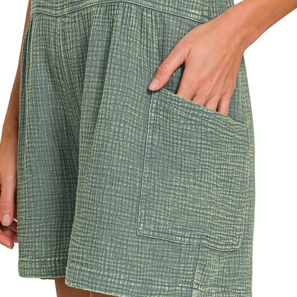 Washed Double Gauze Romper | Women’s Summer Tie Back Overalls | Casual Sleeveles - Picture 6 of 9